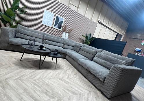 ZGAN XL Ribstof Hoekbank - Grijs - 327 x 327 - Links/Rechts, Huis en Inrichting, Banken | Bankstellen, Zo goed als nieuw, Hoekbank
