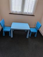 Blauwe tafel met 2 stoeltjes van ikea., Gebruikt, Tafel(s) en Stoel(en), Ophalen