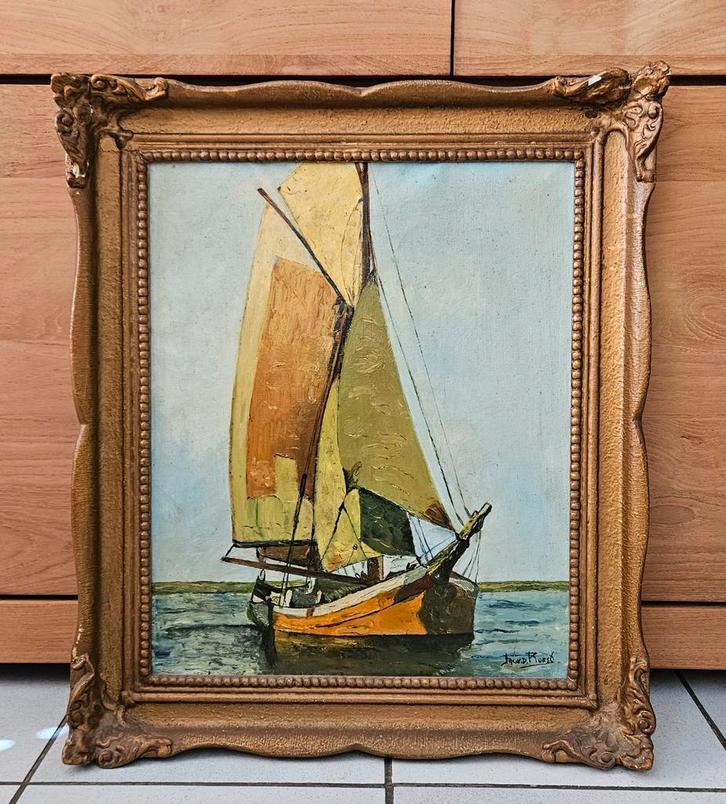 Mooi authentiek schilderij van een zeilschip, Antiek en Kunst, Kunst | Schilderijen | Klassiek, Ophalen