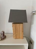 Unieke Boomstam Tafellamp met Grijze Kap, Huis en Inrichting, Ophalen of Verzenden, Gebruikt, Hout, Minder dan 100 cm