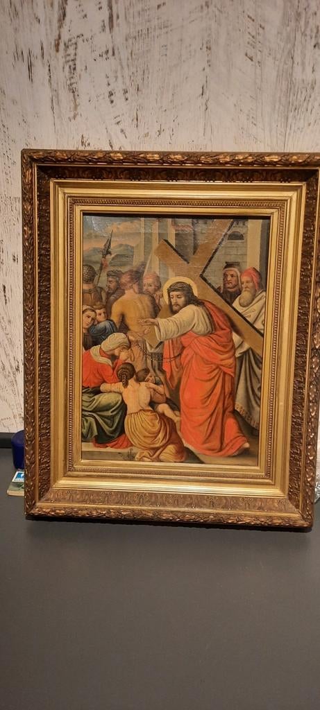 Schilderij kruisiging Jezus kruisweg kerkschilderij, Antiek en Kunst, Kunst | Schilderijen | Klassiek, Ophalen