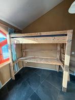 Stevige houten hoogslaper met bureau, Ophalen, Gebruikt, 90 cm, Bruin