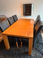 Eettafel met 6x leren stoel, Ophalen, Zo goed als nieuw, 6 tot 8 stoelen