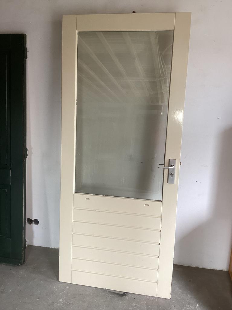 Merbau buiten deur met thermopane 211,5 x 93 cm compleet met, Doe-het-zelf en Verbouw, Deuren en Horren, Ophalen, Zo goed als nieuw
