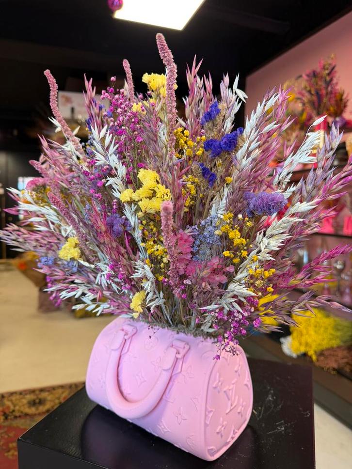 Bag vase snoepjes roze & droogbloemen, Huis en Inrichting, Woonaccessoires | Droogbloemen, Nieuw, Ophalen of Verzenden