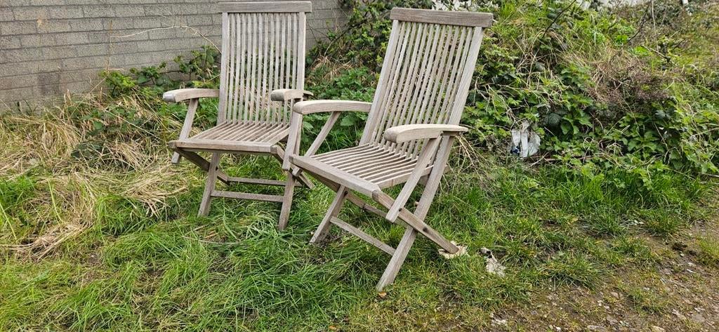 Inklapbare teakhouten tuinstoelen - opknapper, Ophalen, Gebruikt, Teakhout, Inklapbaar