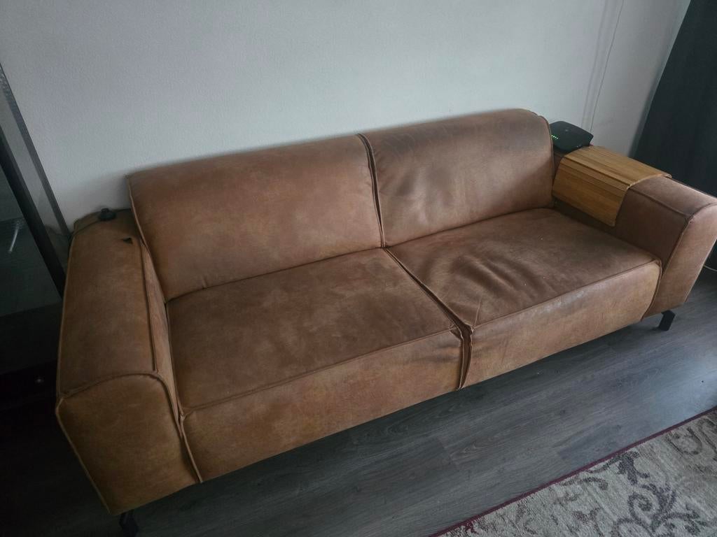 Comfortabele tweepersoonsbank - Bruin leer, Huis en Inrichting, Banken | Sofa's en Chaises Longues, Ophalen, Gebruikt, 150 tot 200 cm