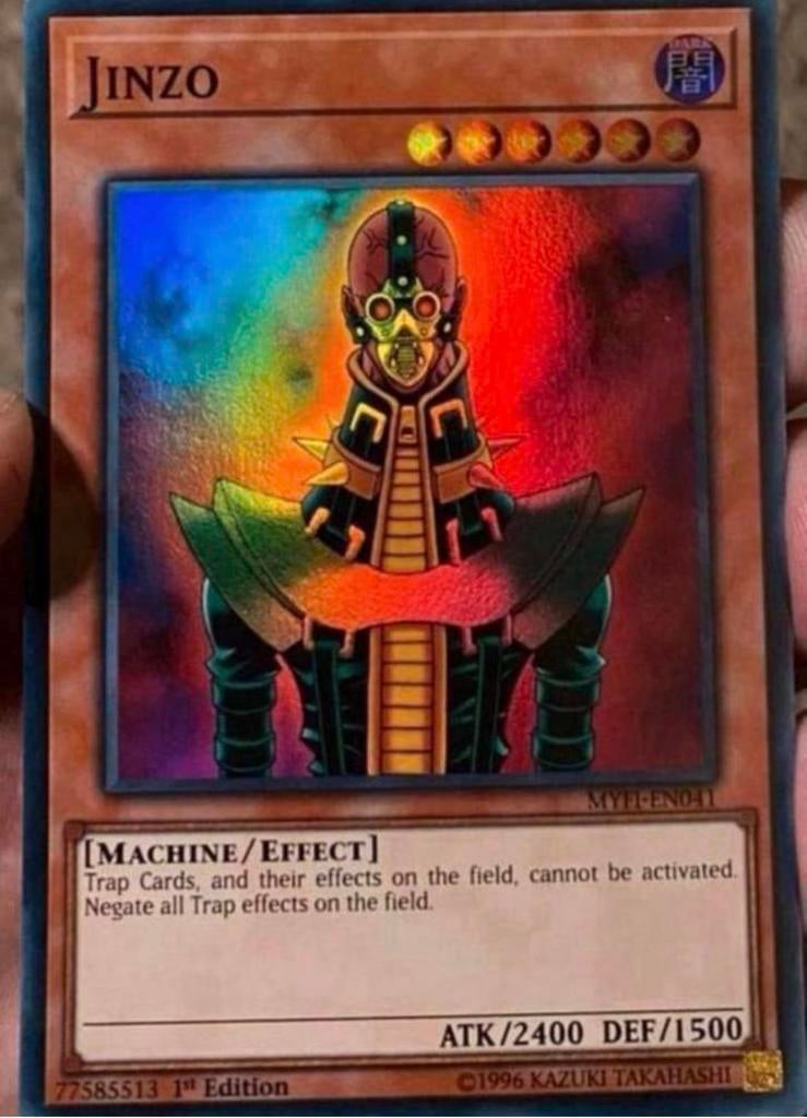 Yu-Gi-Oh! Jinzo MYFI 1st Edition M/NM !, Ophalen of Verzenden, Zo goed als nieuw, Meerdere kaarten, Foil