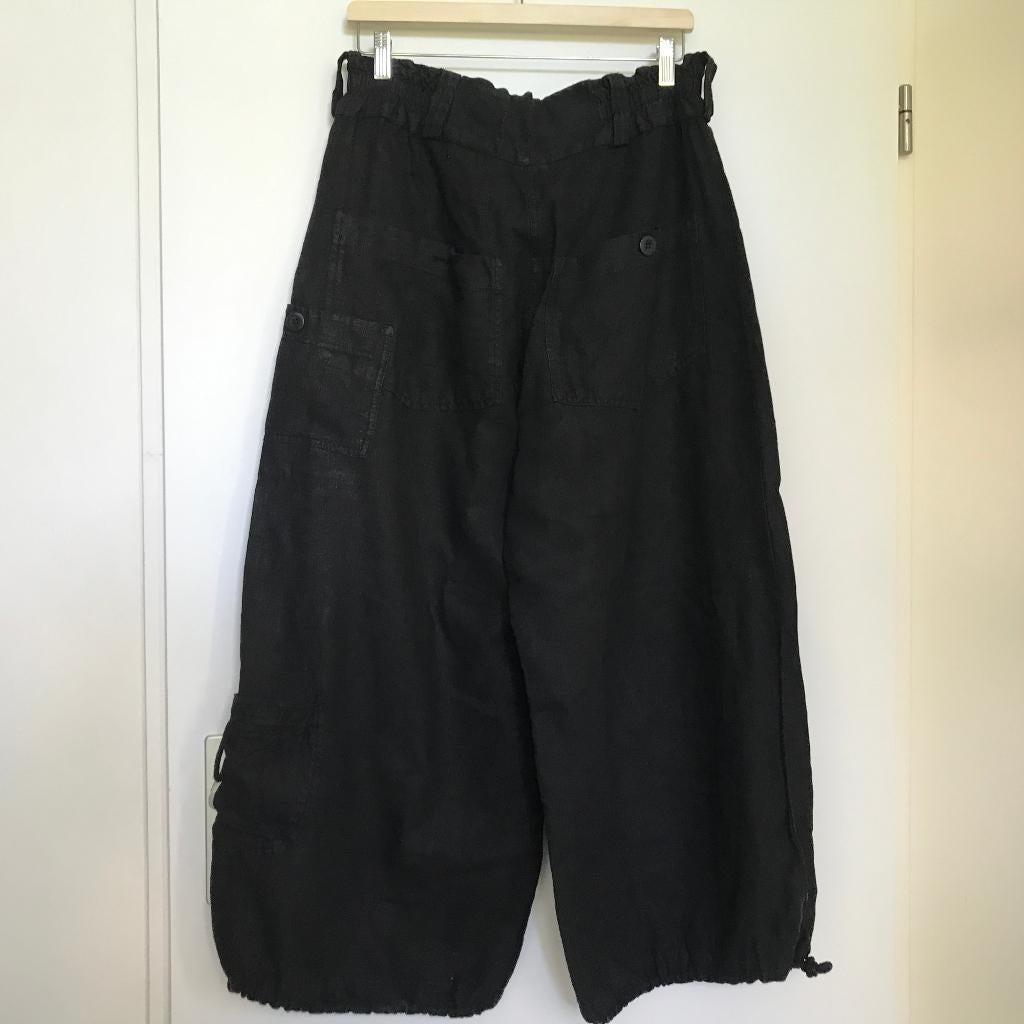 Completo Athurio Lino zwarte linnen broek met wijde pijp S, Verzenden, Zo goed als nieuw, Zwart, Lang