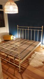 Wit Enamel Bed 160x200 + Lattenbodem & Matras, Ophalen, Gebruikt, Wit, Rustiek