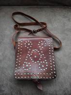 Vintage Leren Schoudertas met Studs - Bruin, Overige merken, Gebruikt, Bruin, Ophalen of Verzenden