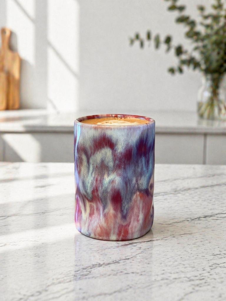 Handgemaakte mok met uniek rood, paars, blauw glazuur, Huis en Inrichting, Keuken | Servies, Keramiek, Nieuw, Ophalen of Verzenden