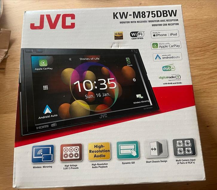 JVC KW-M875DBW double din met Apple CarPlay - Kort Chassis, Auto diversen, Autoradio's, Zo goed als nieuw, Ophalen