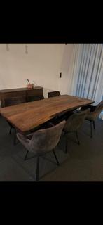 Massief houten eettafel - robuust en stijlvol, 100 tot 150 cm, 200 cm of meer, Ophalen of Verzenden, Zo goed als nieuw