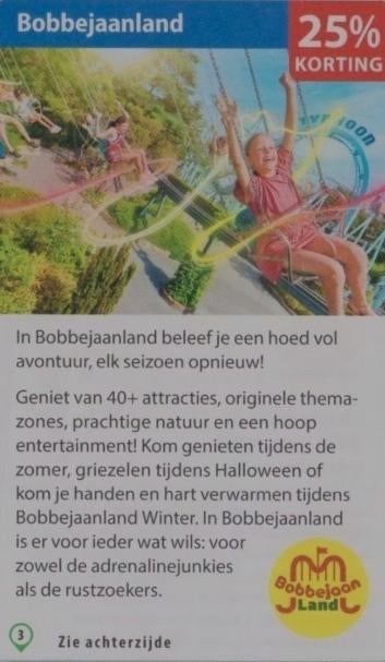 Bobbejaanland Belgie 25% kortingsbon, Drie personen of meer, Kortingskaart