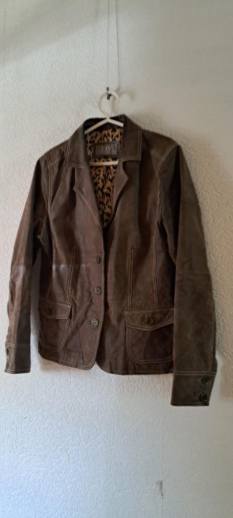 LIV Bruin mt 42, L, Leren Jasje met Luipaardprint Voering, Bruin, Maat 42/44 (L), Ophalen of Verzenden, Zo goed als nieuw