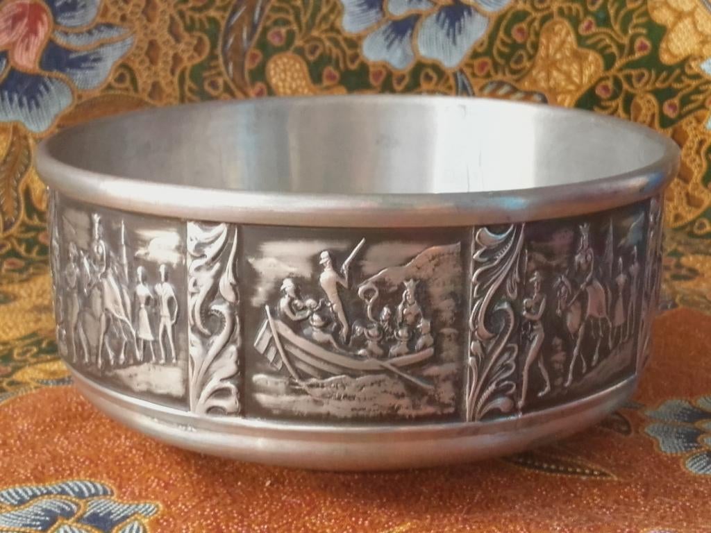 Mooie oude vintage jachtkom uit Noorwegen van tin 15 cm., Antiek en Kunst, Antiek | Tin, Ophalen of Verzenden