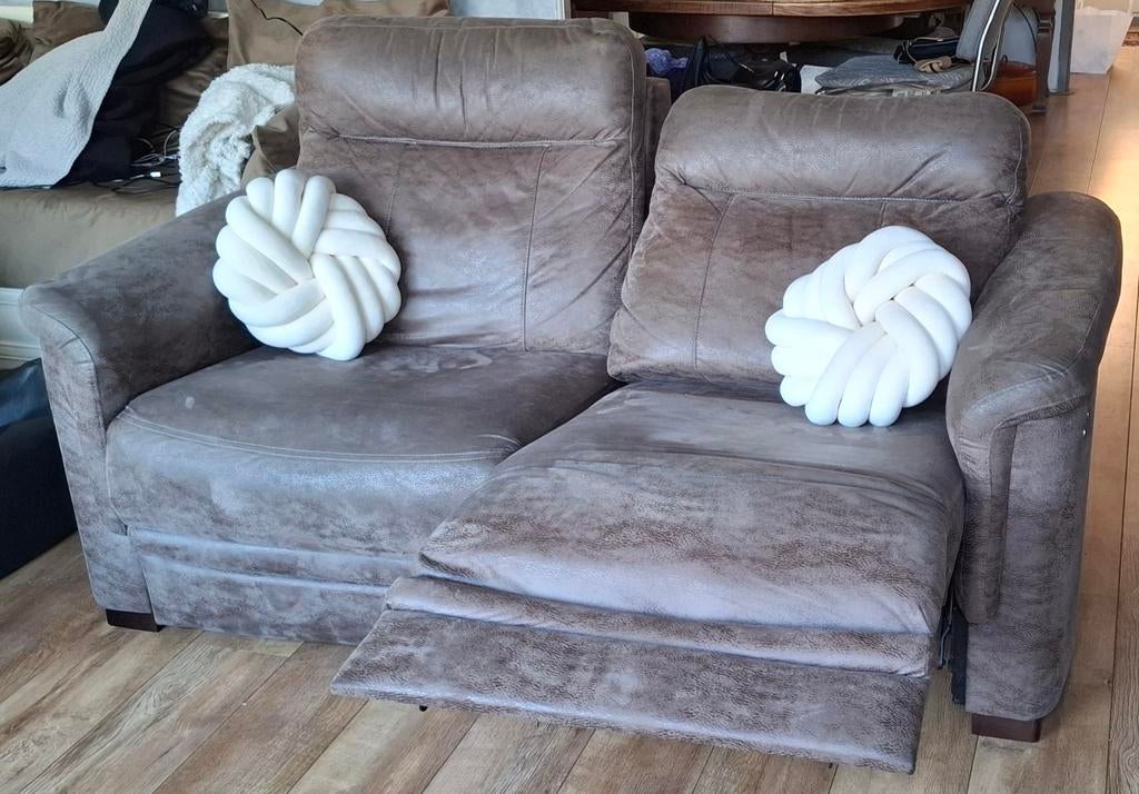 Henders & Hazel Relaxbank 2-zits Suedine Grijsbruin, Huis en Inrichting, Banken | Bankstellen, Ophalen of Verzenden, 75 tot 100 cm