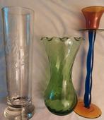 Set van 3 glazen vazen en kandelaar, Antiek en Kunst, Verzenden