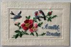 fr 1914 geborduurd vogels zwaluwen rode roos vriendschap, Verzamelen, Verzenden, Voor 1920, Gelopen, Overige thema's