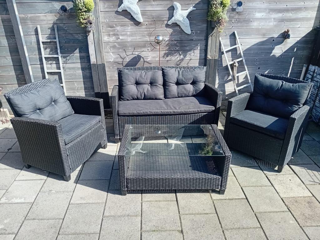 Loungeset, Ophalen, 4 zitplaatsen, Rotan, Bijzettafel