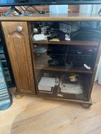 Houten televisiemeubel met glazen deuren, Huis en Inrichting, Kasten | Televisiemeubels, Ophalen, Gebruikt, 50 tot 100 cm, Minder dan 100 cm