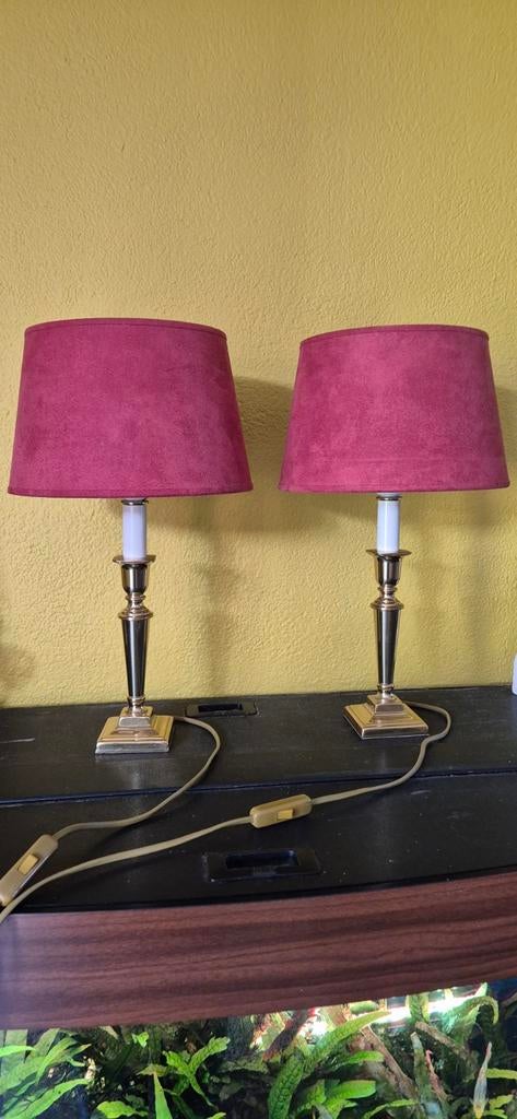Set van 2 Laura Ashley messing tafellampen, 43 cm hoog, Klassiek, Ophalen of Verzenden, Zo goed als nieuw, Metaal