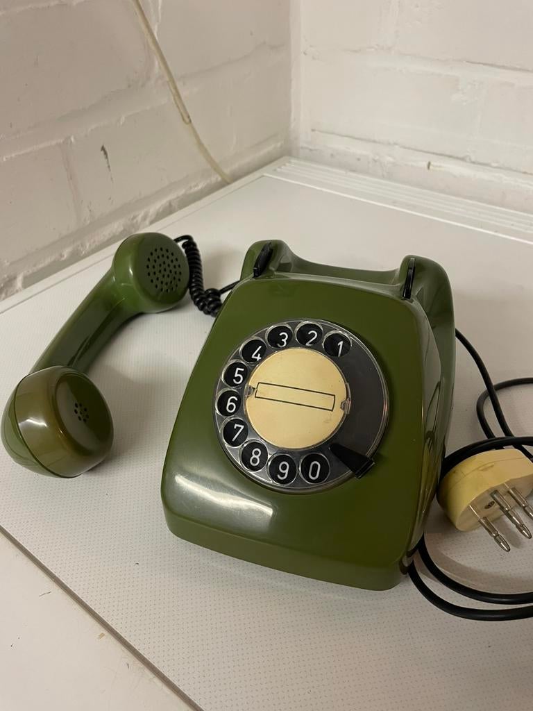 Antieke vintage telefoon met draaischijf oud groen, Telecommunicatie, Vaste telefoons | Niet Draadloos, Ophalen of Verzenden, Gebruikt