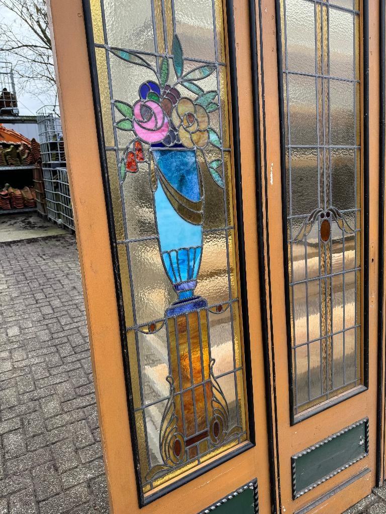 4 -delige set glas in lood deuren jugendstil 255x232cm., Ophalen