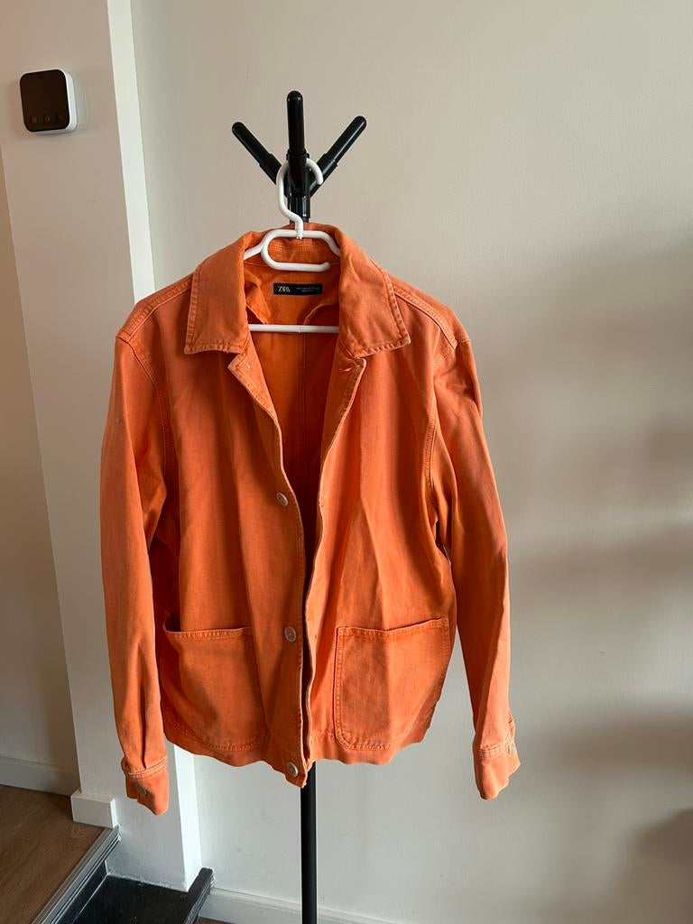 Oranje oversized spijkerjasje maat L Zara, Ophalen of Verzenden, Zo goed als nieuw, Maat 42/44 (L), Oranje
