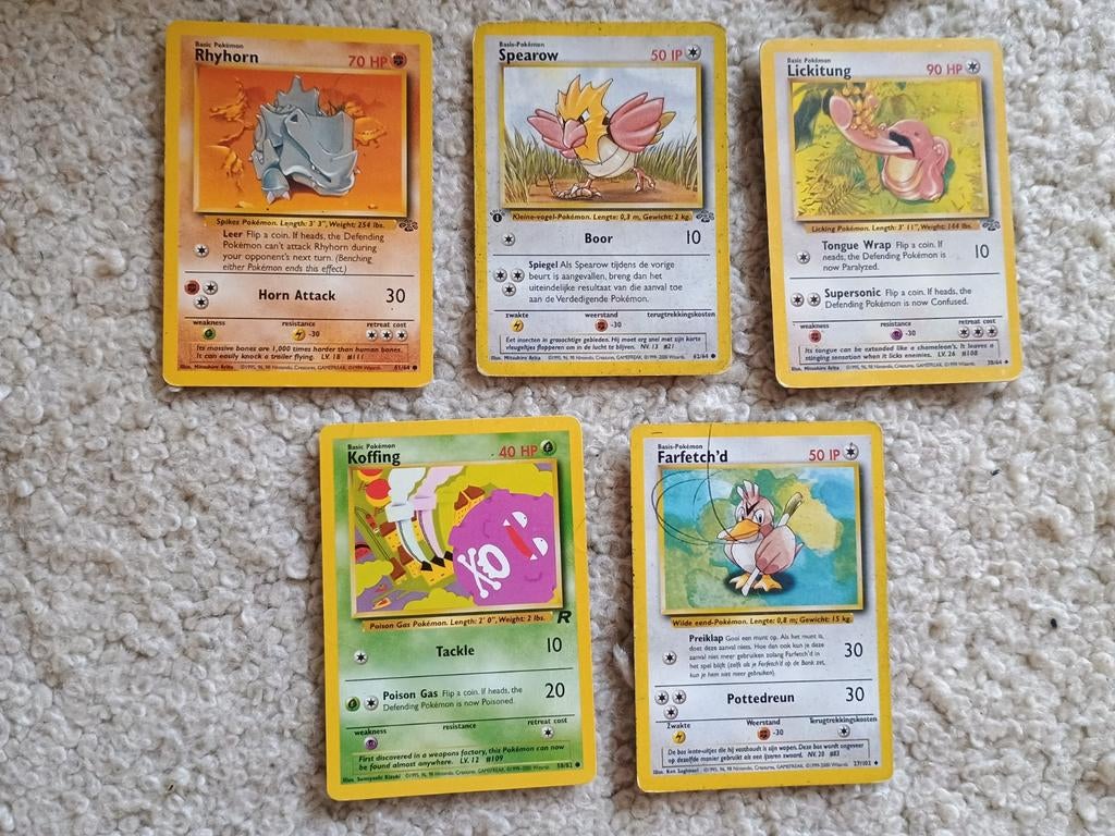 Setje jungle, base set en team rocket pokemon kaarten, Ophalen of Verzenden, Zo goed als nieuw, Meerdere kaarten