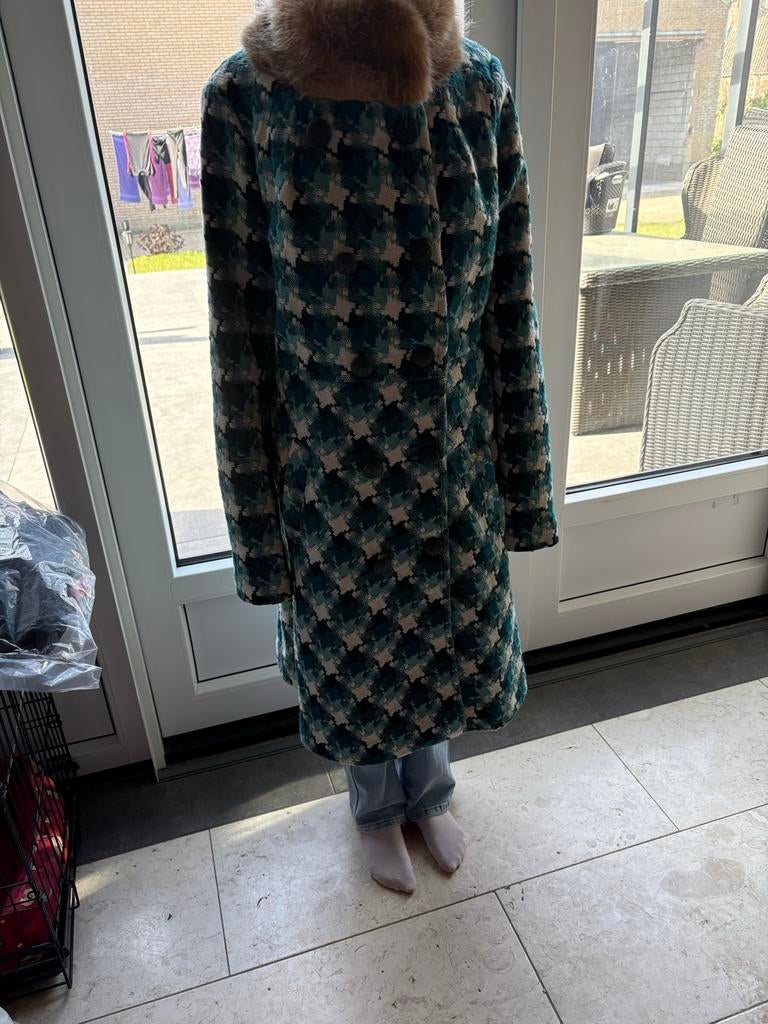 King Louie jas met pied-de-poule patroon en bontkraag, Kleding | Dames, Ophalen, Zo goed als nieuw, Maat 38/40 (M), Blauw