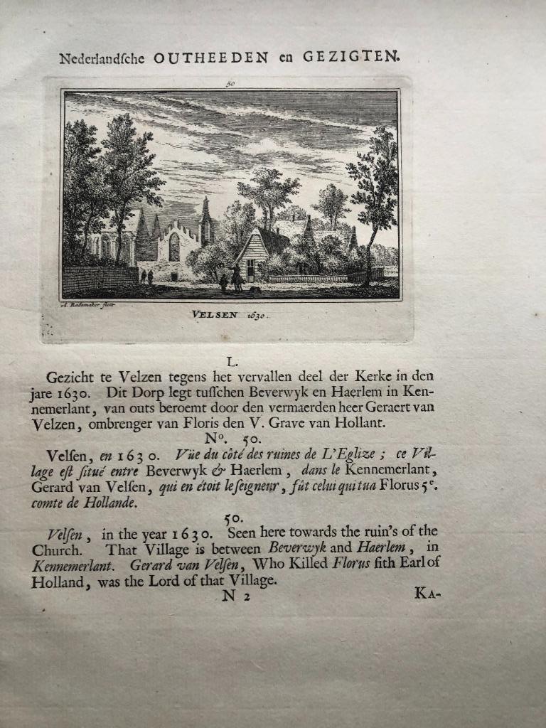 050 / Velsen Kopergravure1725, Antiek en Kunst, Ophalen of Verzenden