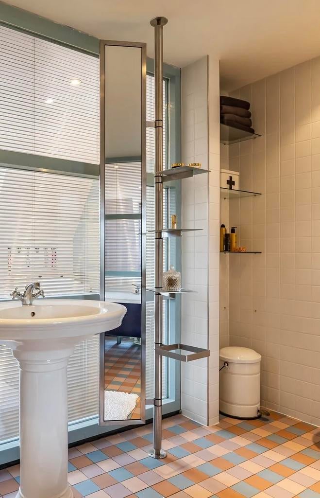 RVS Badkamer Paal met Planken, Handdoekhouder & Passpiegel, Ophalen, Gebruikt, Grijs, Overige typen