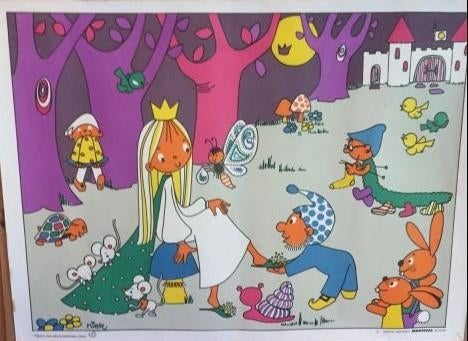 Dijkstra Schoolplaat "Sneeuwwitje en de zeven dwergen", Antiek en Kunst, Antiek | Schoolplaten, Ophalen of Verzenden, Overige thema's