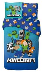 Minecraft Dekbedovertrek 140x200 cm - Block World - Katoen, Eenpersoons, Blauw, Dekbedovertrek, Nieuw