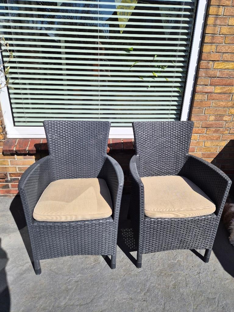 2 Wicker tuinstoelen Allibert Iowa incl kussens, Ophalen, Zo goed als nieuw, Kunststof