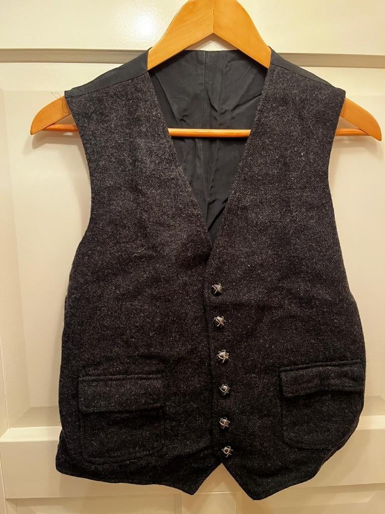 Prachtig tweed gilet, nieuwstaat, grijs, leren knopen, M, Ophalen of Verzenden, Zo goed als nieuw, Maat 38/40 (M), Grijs