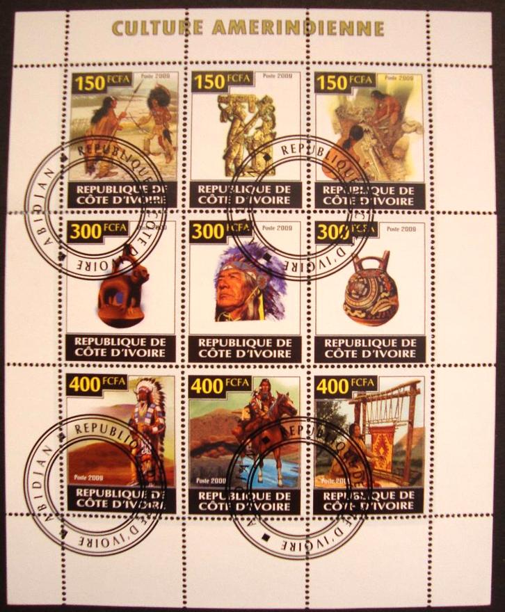 - 714 - Indianen cultuur blok., Postzegels en Munten, Postzegels | Thematische zegels, Gestempeld, Overige thema's, Verzenden