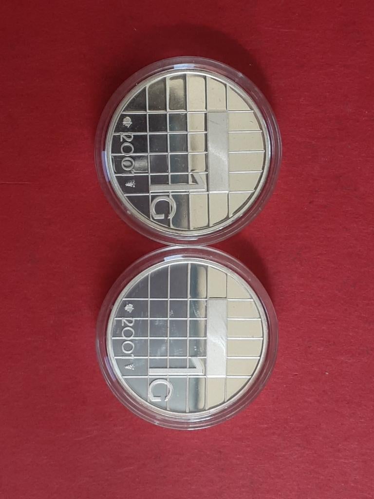 2 x zilveren gulden 2001 koningin Beatrix, 1 gulden, Setje, Koningin Beatrix, Zilver