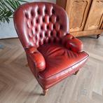Chesterfield fauteuil rood leer, Ophalen, Gebruikt, 50 tot 75 cm, Leer