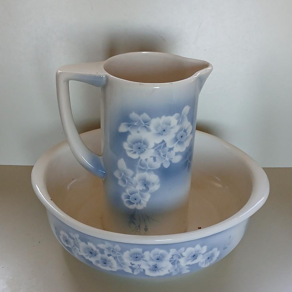 Antiek lampetstel "Bloemen", blauw, Antiek en Kunst, Curiosa en Brocante, Ophalen of Verzenden