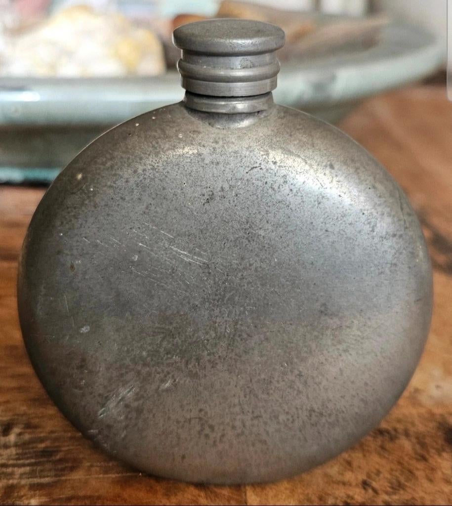Antieke Engelse Tinnen Heupfles - Sheffield, Antiek en Kunst, Antiek | Tin, Ophalen of Verzenden