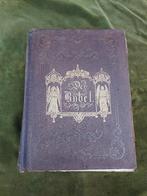 Antieke bijbel in lederen band en 40 staalgravures., Verzenden