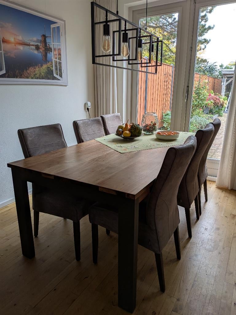 Henders & Hazel eettafel (uitschuifbaar) + 6 stoelen, Huis en Inrichting, Tafels | Eettafels, Gebruikt, 200 cm of meer, 50 tot 100 cm