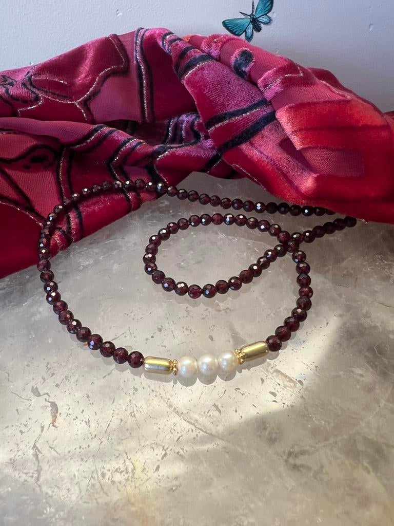 AKOYA zoutwater parel granaat beschermt power magie uniek, Sieraden, Tassen en Uiterlijk, Kettingen, Nieuw, Ophalen of Verzenden