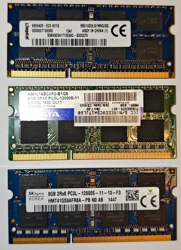 3x 8GB DDR3 Laptop geheugens, Computers en Software, RAM geheugen, Ophalen of Verzenden, Zo goed als nieuw, DDR3, Laptop