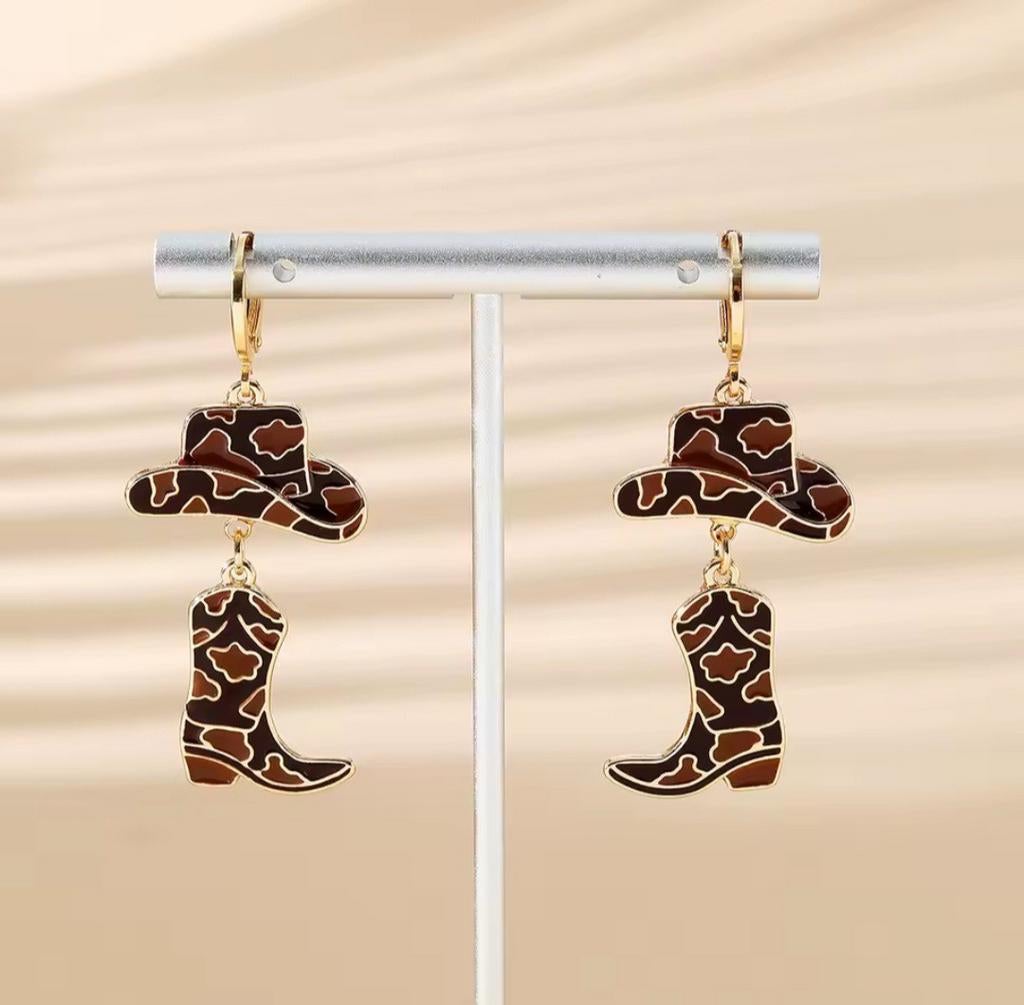 Nieuwe Cowboy Hoed en Laars Oorbellen, Ophalen, Overige materialen, Hangers, Bruin