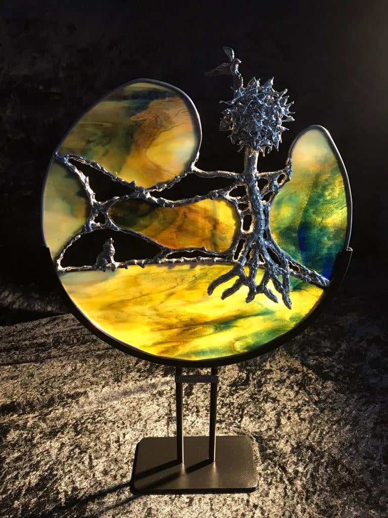 Glas in Lood Bord Amazone wolf en vogel Artfromtheheart, Ophalen