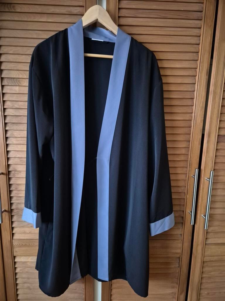 Dunne badjas / kimono model - Zwart met grijs - Maat XL, Ophalen of Verzenden